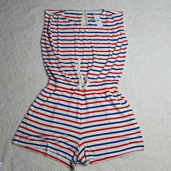 431 NWT Lou & Grey Striped Pleated Sleeve Signaturesoft Romper Size Large - Picture 3 of 6